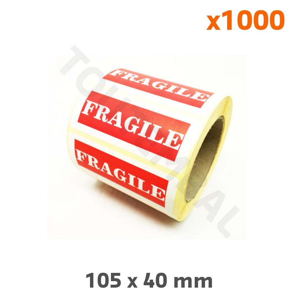 Etiquettes adhésives Fragile 105x40 mm rouleau de 1000 autocollants