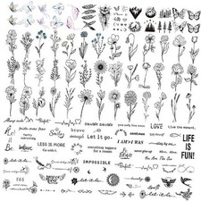 100 Sheets Realistic Temporary Tattoos, 240 Pcs Tiny Fake Black Realistic