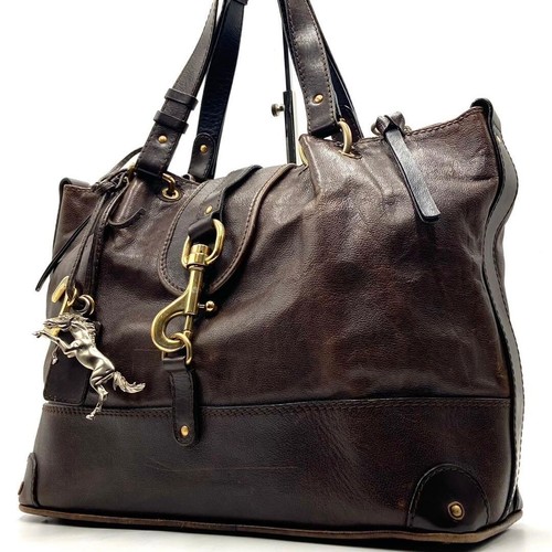 Chloe Kerala Brown Leather Tote Bag Gold Logo Charm Shoulder Handbag Large Y2K
