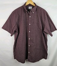 L.L. Bean Men's Shirt Size Large Reg Burgundy Plaid Short Sleeve Button Down Top