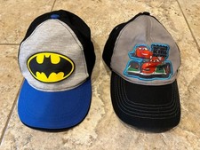 Boys Character Baseball Caps Lot of 2 Batman & Lightning McQueen Adjustable Hats