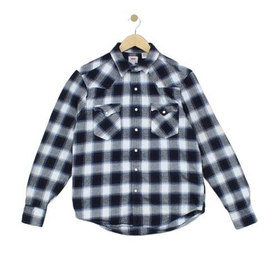 Levis kariertes Hemd Herren Größe M blau Perlen Druckknopfleiste Western Flanell