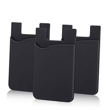 Adhesive Phone Card Holder, 3 Pack Silicone Stick-on Wallet Black,Black,Black