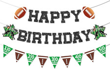 Glitter Football Birthday Decorations Banner NO DIY Theme Black Happy Bady Bunti