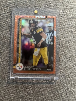 Topps Chrome 2025 Aaron Rodgers Steelers #255 Orange Refractor leather 16/25