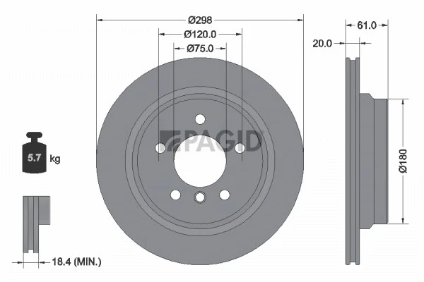 2x PAGID Disque De Frein Avant Extérieur Ventilé Ø298mm BMW 5er E39 Alpina B10 - Photo 1/1