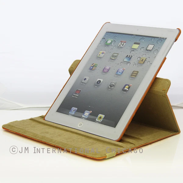 Linda funda inteligente naranja para iPad 4 4G 2 3 360 remolino dibujos animados de cuero en relieve Foto 3 de 4