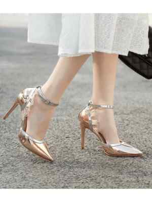 Pumps Schuhe Gurt Elegant Komfortabel Gold Poliert 12 CM Leder Kunststoff 9192