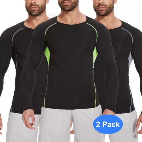 2Pack Mens Compression Underwear Under Base Layer Top Tight Long Sleeve T-Shirts - Picture 1 of 32