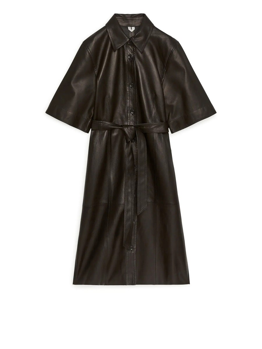 arket leather dress Open-Collar Leather Dress