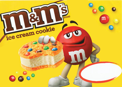 M&M Ice Cream Cookie Vanilla  Sandwich for Ice Cream Truck, Sticker Decal 7''x5''
