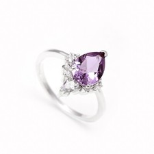 100 Natural Pink Amethyst Pear Shape Statement Ring 925 Sterling Silver Jewelry