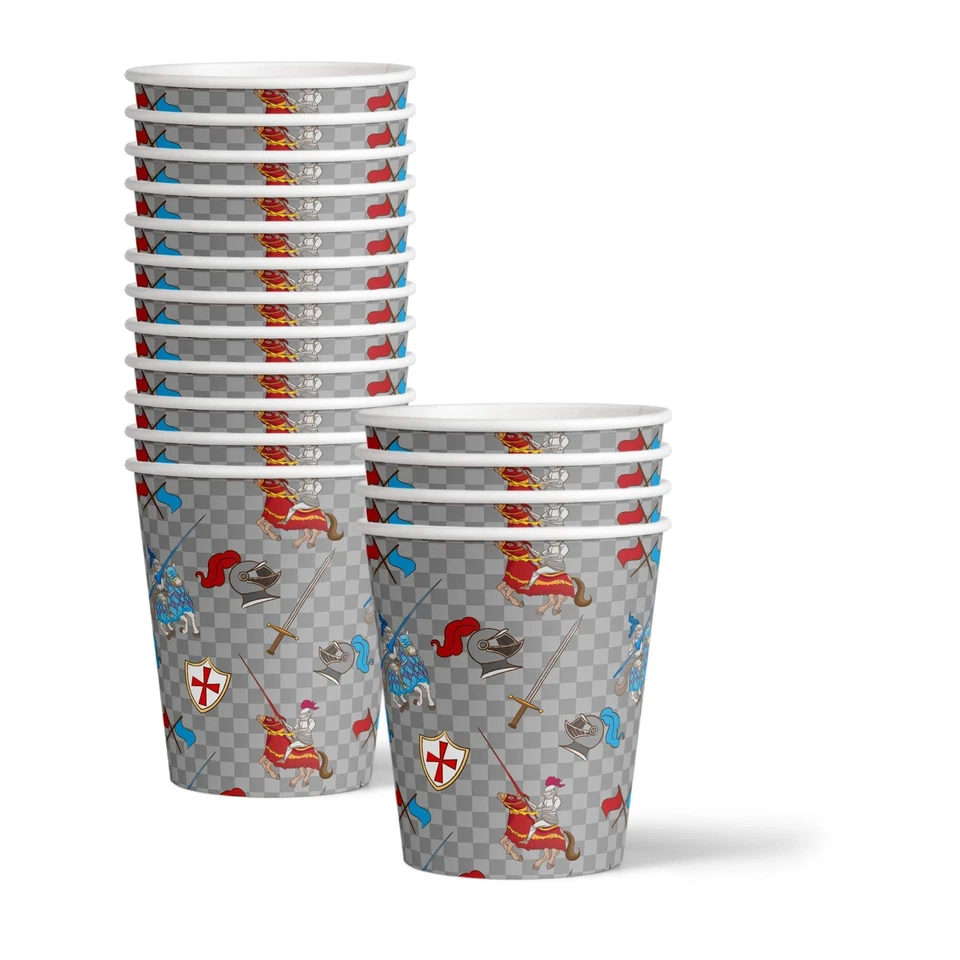 Juego de suministros de fiesta de cumpleaños castillo caballero medieval platos servilletas tazas vajilla Foto 3 de 4