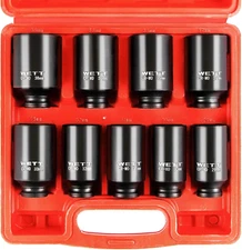 1/2" Drive Deep Large Impact Socket Set, 9-Piece Spindle Axle Nut Metric 6 Point