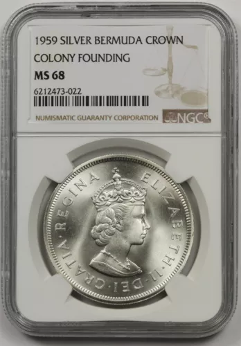 1959 Silver Bermuda Crown NGC MS 68 Colony Founding Pop= 6/3