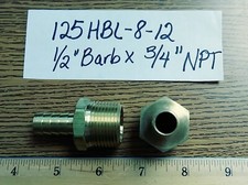 Parker 125HBL-8-12 Brass Fitting, 1/2" Barb To 3/4" NPT