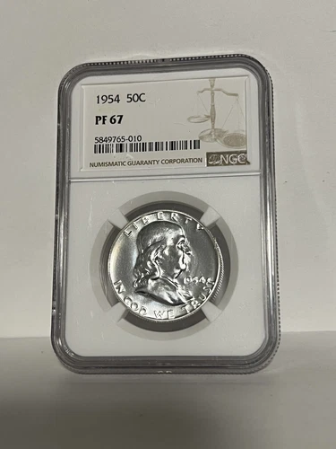 1954 50C FRANKLIN SILVER PROOF HALF DOLLAR KM# 199 NGC PR 67