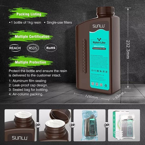 SUNLU Nylon-Like Resin Beige 3 Kg 3D Printer Resin 405nm Fast Curing - - 第 6/9 張圖片
