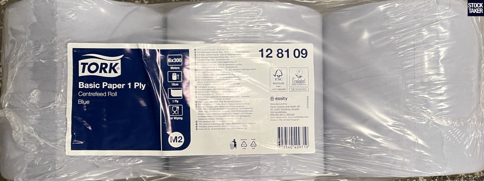 (6-Rolls) Tork 128109 Basic Blue Centrefeed 1-Ply Wiping Paper M2 (VAT Incl)