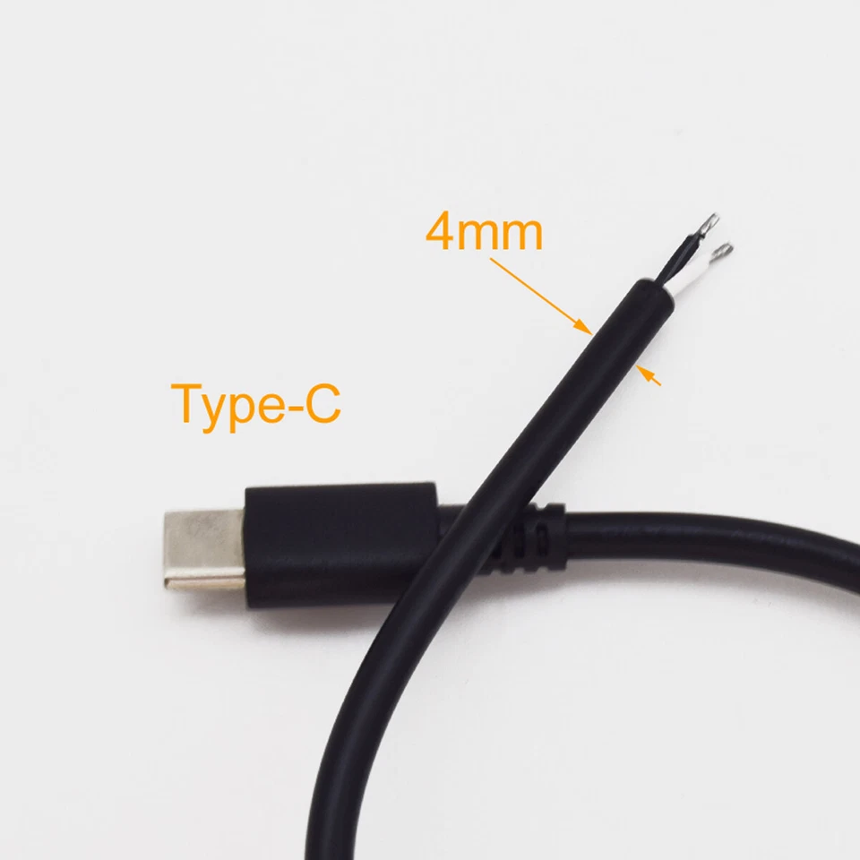100pcs 1ft 25cm USB C Cord Type-C Male Cable 2 wires 22AWG Power Pigtail Cable - Image 2 of 4