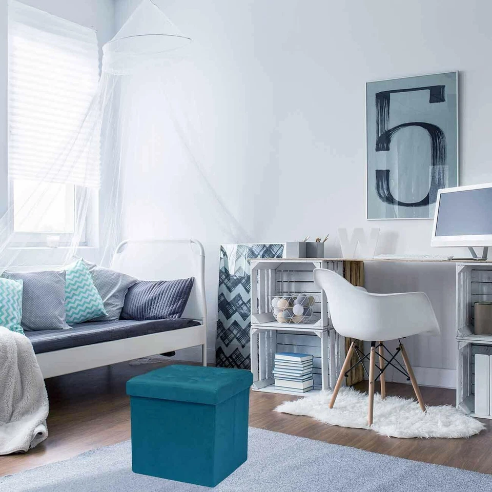 Banco Otomano de Armazenamento, Banco Dobrável/Dobrável Assento Baú com Capa, Camurça Artificial - Imagem 4 de 4