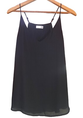 Evera B V-Neck Lined Chiffon  Adjustable Spaghetti Straps Black Top Size Medium