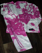 NWT Natori 180 NARA WHITE/PINK ABSTRACT FLORAL Pajama/Lounge Set XL Silky Satin