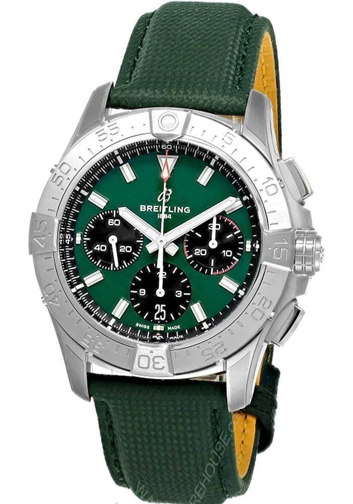BREITLING Avenger B01 Chrono 42mm Green Leather Men's Watch AB0146101L1X1