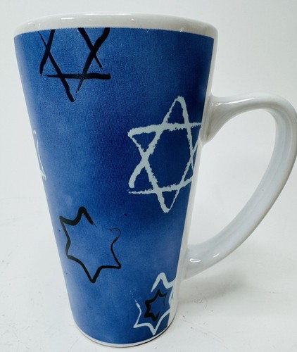 Jewish Star of David Hanukkah 11 oz Blue and White Ceramic Mug Royal Norfolk - Picture 5 of 11