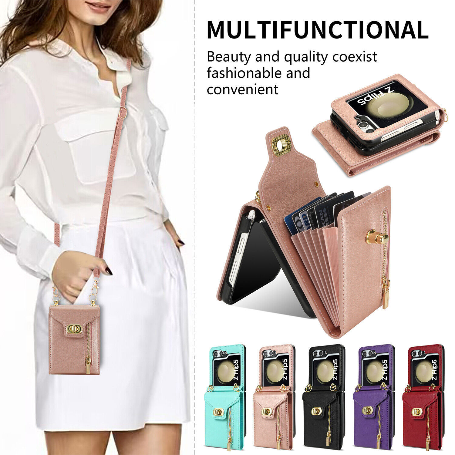 Leather Card Bag Wallet Case Crossbody Strap For Samsung Galaxy Z Flip