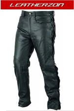 Mens Genuine Cow Leather BIKERS PANT/TROUSER BREECHES MOTORBIKE PANT Laced Sides