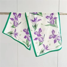 Flowers Print 100% Mulberry Silk Crepe Shawl Neckerchief Oblong Scarf Purple