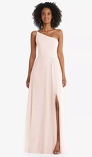 After six 1555..One-Shoulder Chiffon Maxi Dress with Front Slit..Blush..Size 16
