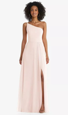 After six 1555..One-Shoulder Chiffon Maxi Dress with Front Slit..Blush..Size 16