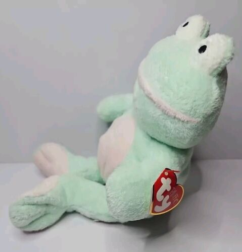 Vintage 2002 Ty Pluffies Grins Pastellgrün Frosch Stofftier Sitzsack Plüsch 9 Zoll - Bild 4 von 10