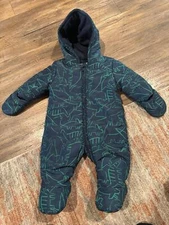 Mothercare Infant Snowsuit Dinosaur Green and Navy sz 3-6m EUC