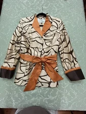 Serafina Blazer Womens 14 Abstract Satin Jacket Statement Cuff Dressy Career