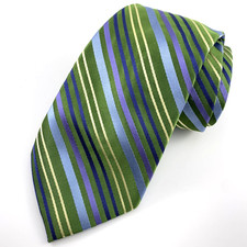 Talbots Kids Child Boys Tie Green Blue Purple Striped 100 Silk Necktie 36" x 3"