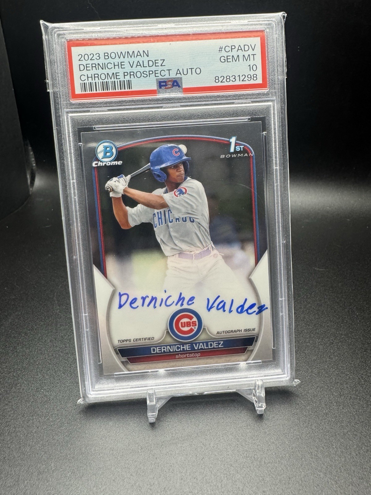 Derniche Valdez 2023 Bowman Chrome Bowman 1st Prospect AUTO PSA 10 GEM CUBS