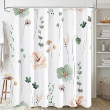 Watercolor Floral Shower Curtain, Sage Green Beige Flower Shower Curtain for ...