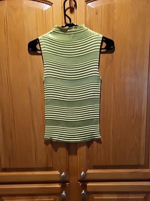 Vtg Nicola Crinkle Pleat Tank Top Green Ribbed Textured Size S Sleeveless Sheath