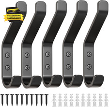 Wall Hooks for Hanging Coats - 5 Pack Double Hook Design, Hat Organizers, Wall M