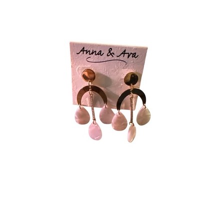 Anna & Ava Gold Tone Pink Mother of Pearl Geometric Crescent Drop Earrings NEW