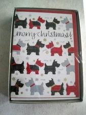 NEW CHRISTMAS CARDS BOXED 16  SCOTTIE DOGS WITH CORDINATING RED ENVELOPES