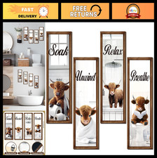 Highland Cow Bathroom Decor - 4 Pcs Rustic Wall Art Prints for Home Spa  Laundr