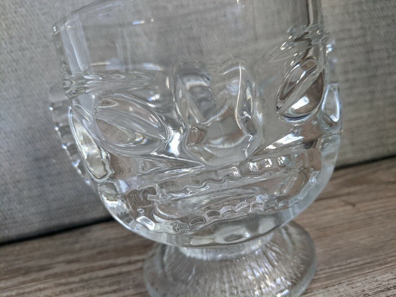 Maui Clear Glass Tiki Mug Has Smile & Frown Faces Mai Tai Cocktail Glass