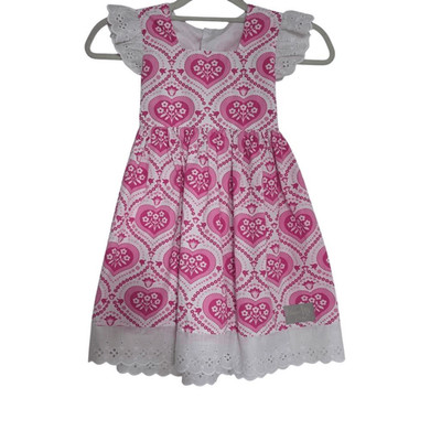 Eleanor Rose Girl's Size 6-7 Pink White Heart Alina Valentines Sleeveless Dress