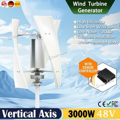 3000W Windkraftanlage 48V Windgenerator Windturbine Windrad mit Laderegler DHL