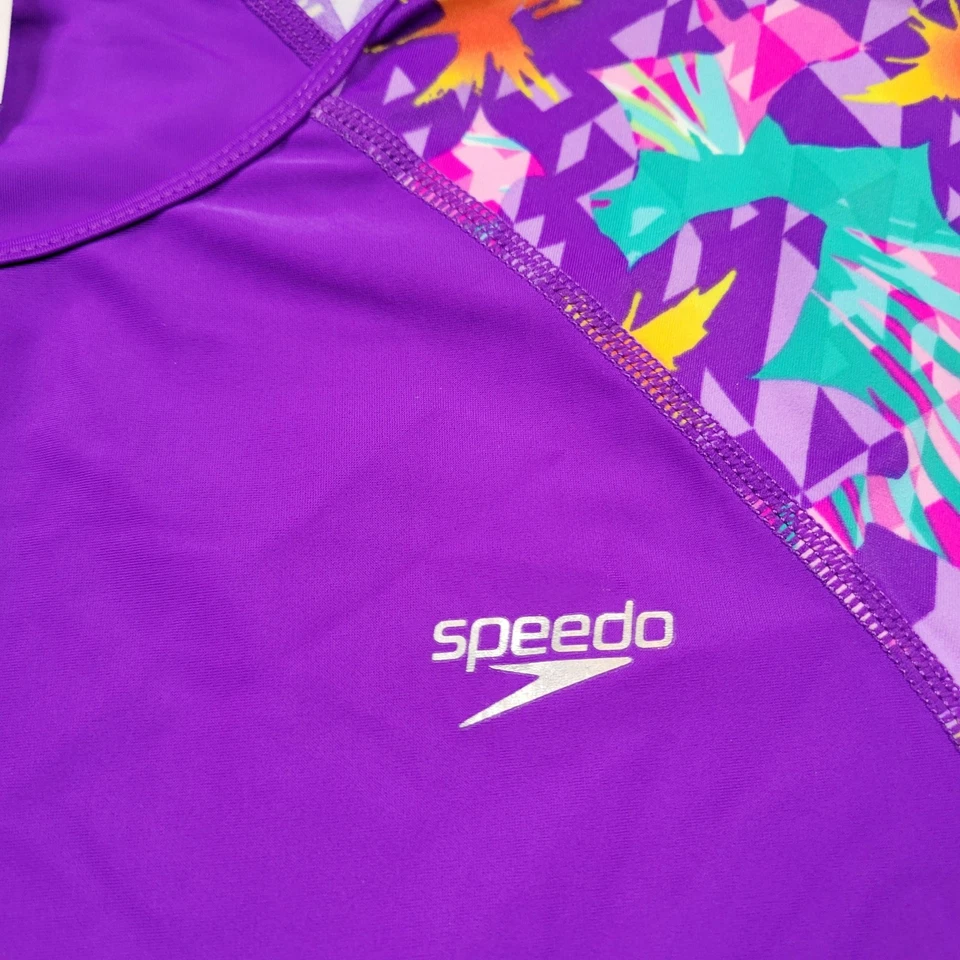 Camisa Speedo Niñas XL Púrpura UV 50+ Bloquear la Quemadura Protector Erupción Nadar Manga Corta Foto 3 de 4