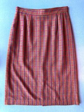 Vintage 80s Plaid Midi Pencil Skirt, Red and Purple, SM, 29" Waist